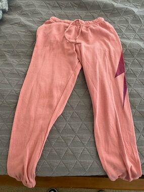 Aviator Nation Coral Pink Sweatpants with Burgundy Side Accent